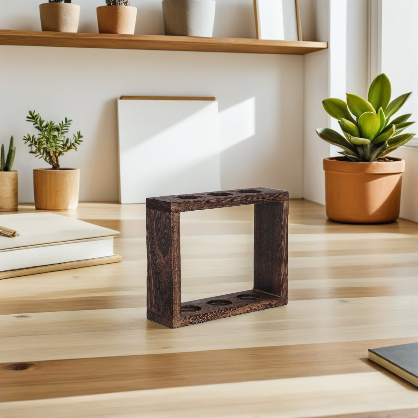 Propagation Station Vase - 3-Röhren-Desktop-Hydroponik-Pflanzgestell aus Holz für Glas-Reagenzgläser, Vase